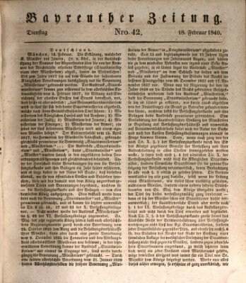 Bayreuther Zeitung Dienstag 18. Februar 1840