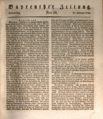 Bayreuther Zeitung Donnerstag 27. Februar 1840