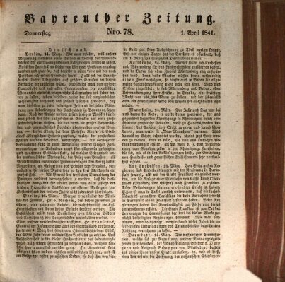 Bayreuther Zeitung Donnerstag 1. April 1841