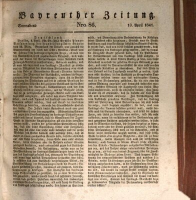 Bayreuther Zeitung Samstag 10. April 1841