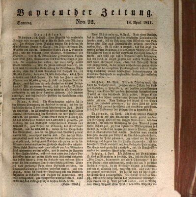 Bayreuther Zeitung Sonntag 18. April 1841