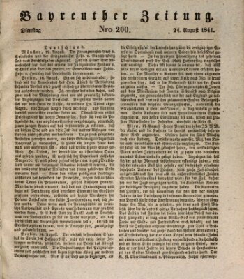 Bayreuther Zeitung Dienstag 24. August 1841