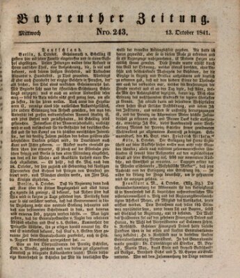 Bayreuther Zeitung Mittwoch 13. Oktober 1841