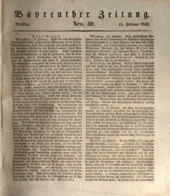 Bayreuther Zeitung Dienstag 15. Februar 1842