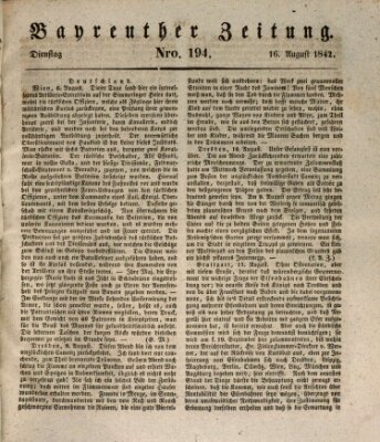 Bayreuther Zeitung Dienstag 16. August 1842