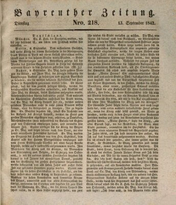 Bayreuther Zeitung Dienstag 13. September 1842