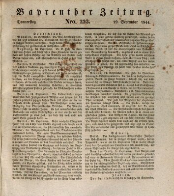 Bayreuther Zeitung Donnerstag 19. September 1844