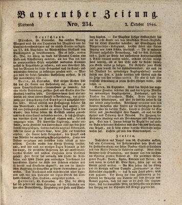 Bayreuther Zeitung Mittwoch 2. Oktober 1844