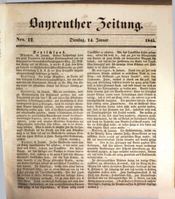 Bayreuther Zeitung Dienstag 14. Januar 1845