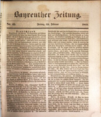 Bayreuther Zeitung Freitag 21. Februar 1845