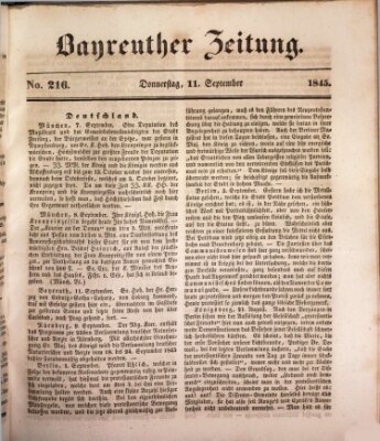 Bayreuther Zeitung Donnerstag 11. September 1845