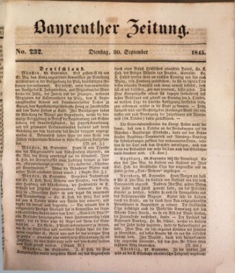 Bayreuther Zeitung Dienstag 30. September 1845