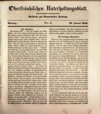Oberfränkisches Unterhaltungsblatt (Bayreuther Zeitung) Montag 27. Januar 1845