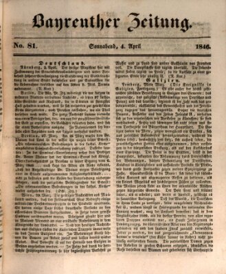Bayreuther Zeitung Samstag 4. April 1846