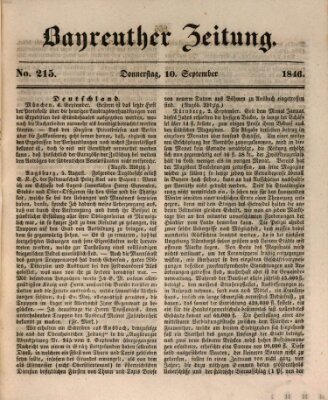 Bayreuther Zeitung Donnerstag 10. September 1846