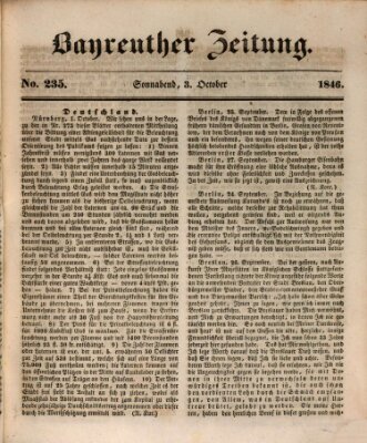 Bayreuther Zeitung Samstag 3. Oktober 1846