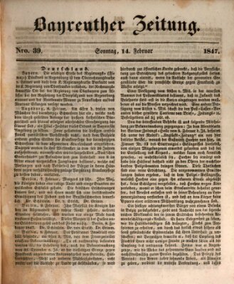 Bayreuther Zeitung Sonntag 14. Februar 1847