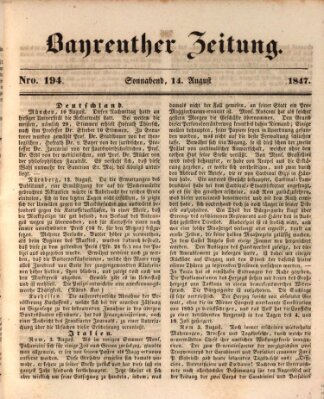 Bayreuther Zeitung Samstag 14. August 1847