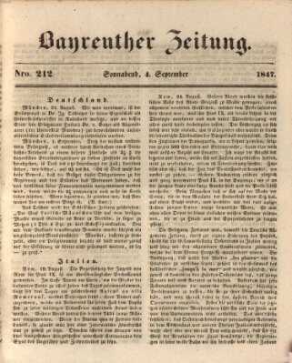 Bayreuther Zeitung Samstag 4. September 1847