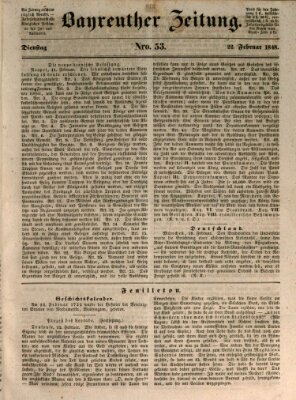 Bayreuther Zeitung Dienstag 22. Februar 1848