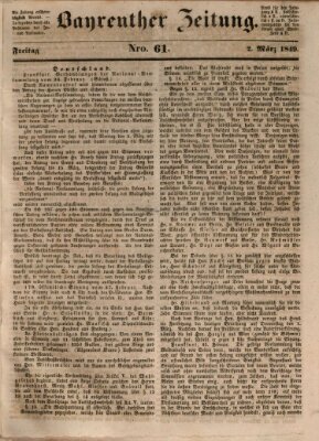 Bayreuther Zeitung Freitag 2. März 1849