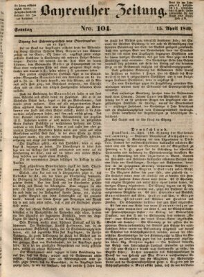 Bayreuther Zeitung Sonntag 15. April 1849