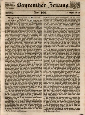 Bayreuther Zeitung Dienstag 17. April 1849
