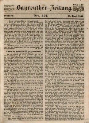 Bayreuther Zeitung Mittwoch 25. April 1849