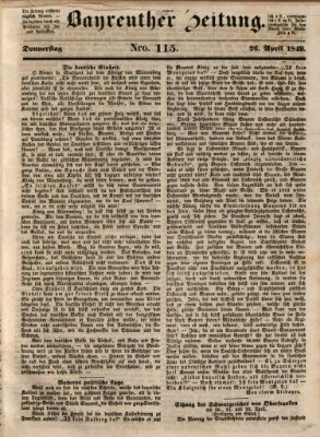 Bayreuther Zeitung Donnerstag 26. April 1849