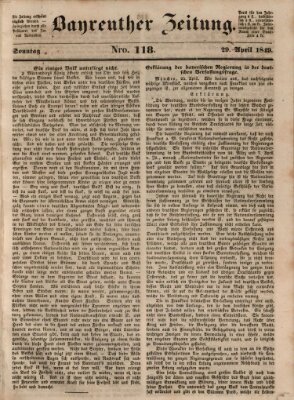 Bayreuther Zeitung Sonntag 29. April 1849