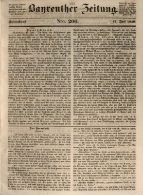 Bayreuther Zeitung Samstag 21. Juli 1849