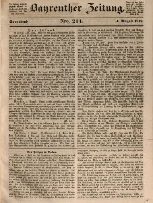 Bayreuther Zeitung Samstag 4. August 1849