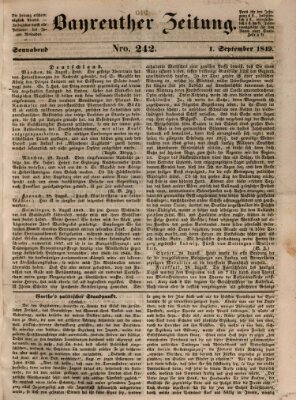 Bayreuther Zeitung Samstag 1. September 1849
