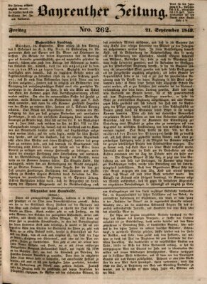 Bayreuther Zeitung Freitag 21. September 1849