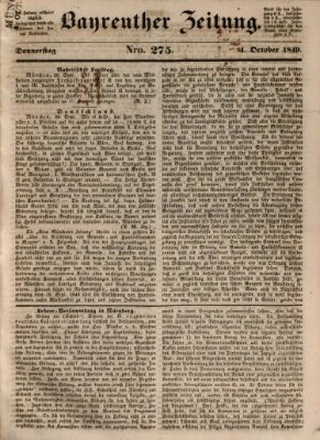 Bayreuther Zeitung Donnerstag 4. Oktober 1849