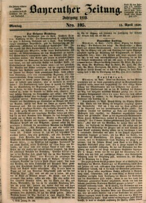 Bayreuther Zeitung Montag 15. April 1850