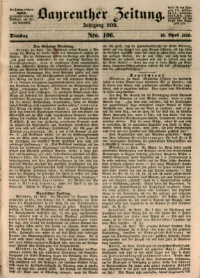 Bayreuther Zeitung Dienstag 16. April 1850