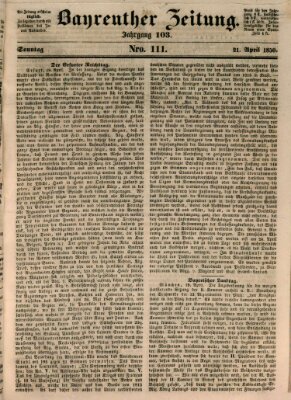 Bayreuther Zeitung Sonntag 21. April 1850