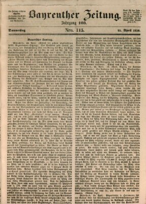 Bayreuther Zeitung Donnerstag 25. April 1850