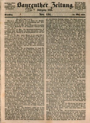 Bayreuther Zeitung Dienstag 14. Mai 1850