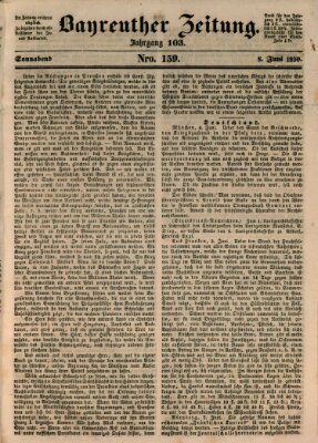 Bayreuther Zeitung Samstag 8. Juni 1850