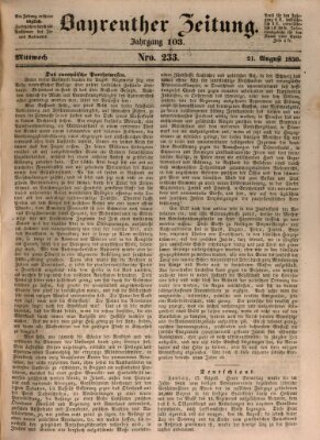 Bayreuther Zeitung Mittwoch 21. August 1850