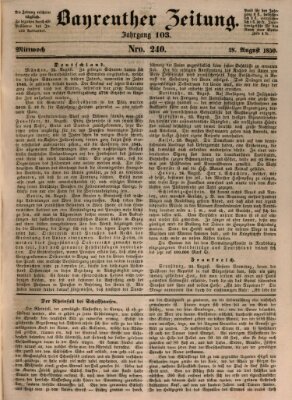 Bayreuther Zeitung Mittwoch 28. August 1850