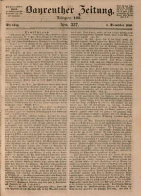 Bayreuther Zeitung Dienstag 3. Dezember 1850