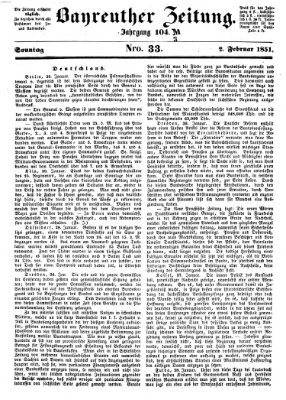Bayreuther Zeitung Sonntag 2. Februar 1851