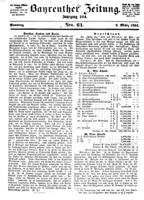 Bayreuther Zeitung Sonntag 2. März 1851