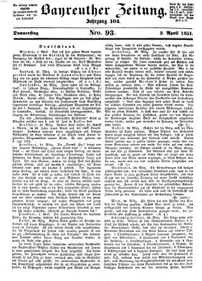 Bayreuther Zeitung Donnerstag 3. April 1851
