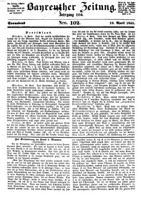 Bayreuther Zeitung Samstag 12. April 1851