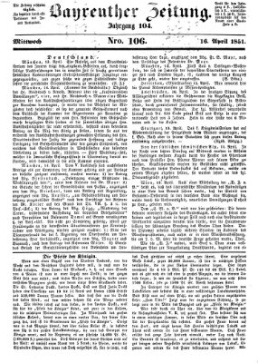 Bayreuther Zeitung Mittwoch 16. April 1851