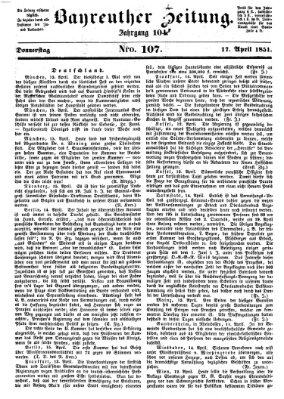 Bayreuther Zeitung Donnerstag 17. April 1851